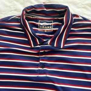 Drake Men's Polo Shirt - Navy, Red, and White Stripes